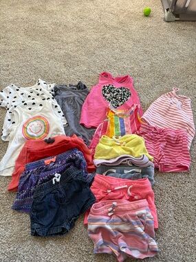 Cat & Jack Pink, Coral, Yellow, Navy & Stripe Girls Shorts Lot